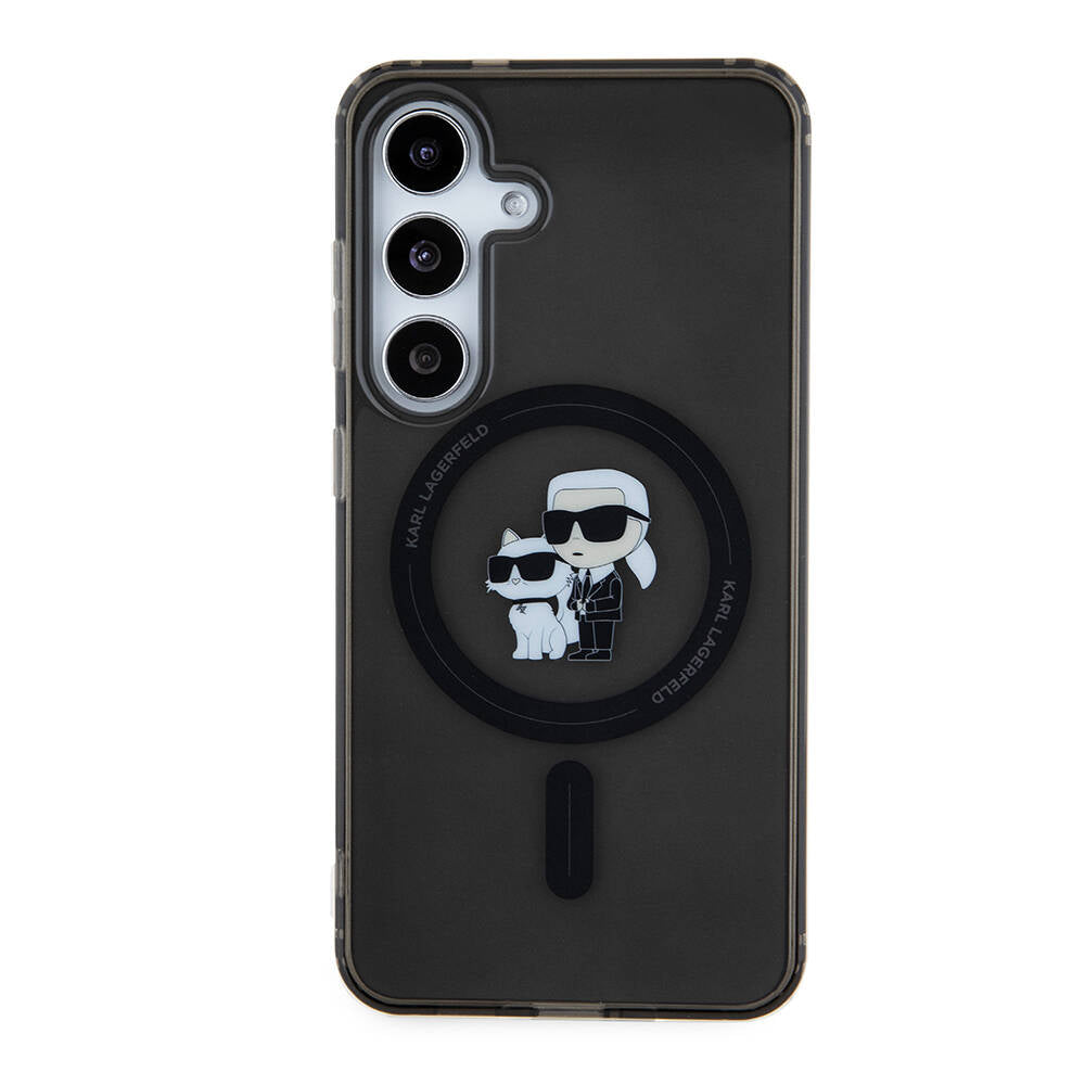 Galaxy S24 Kılıf Karl Lagerfeld Orjinal Lisanslı Magsafe Şarj Özellikli Karl & Choupette IML Baskılı Kılıf Siyah