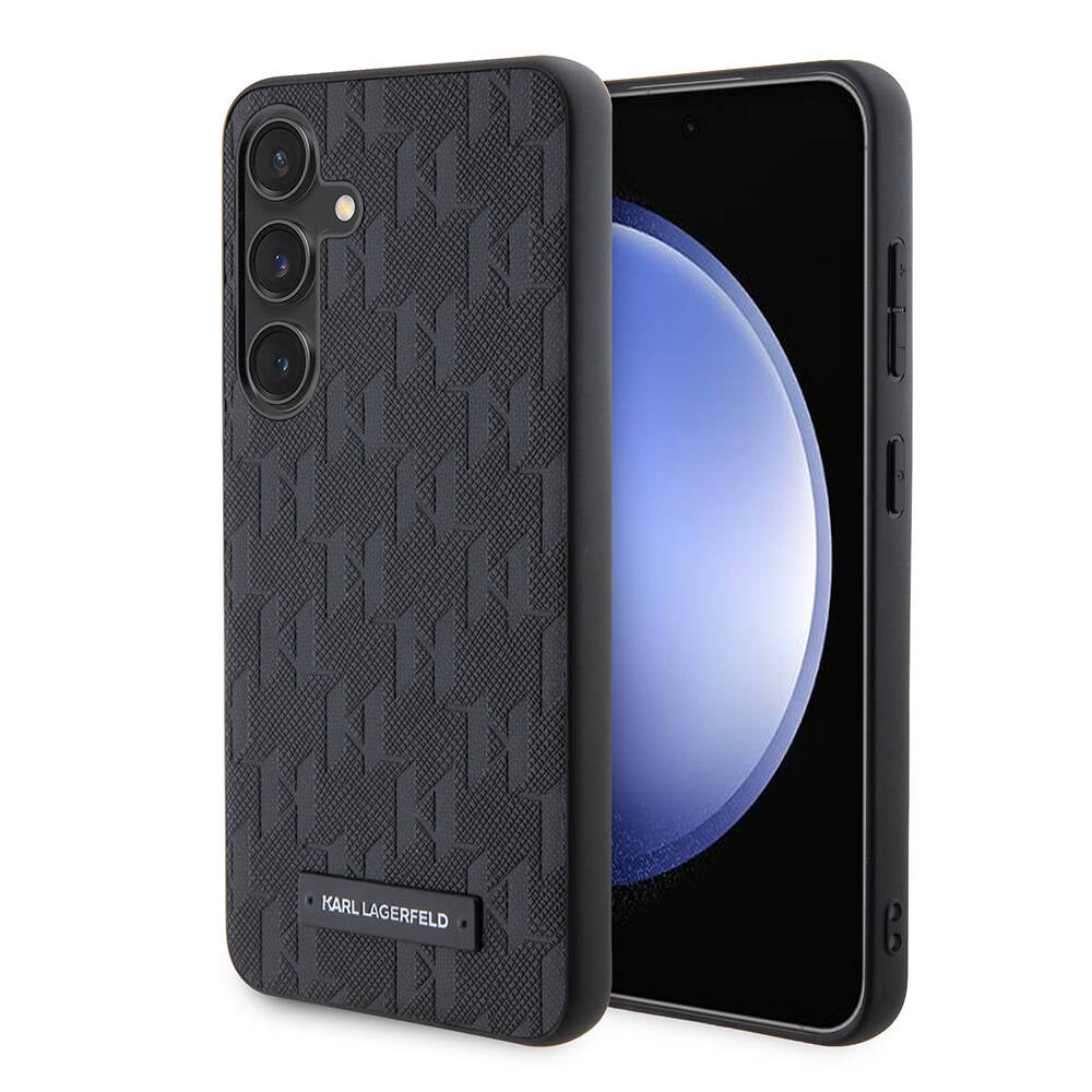 Galaxy S24 Kılıf Karl Lagerfeld Orjinal Lisanslı Saffiano Monogram Metal Logo Kılıf Gri