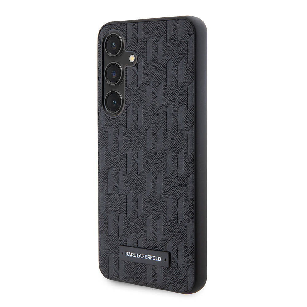 Galaxy S24 Kılıf Karl Lagerfeld Orjinal Lisanslı Saffiano Monogram Metal Logo Kılıf Siyah