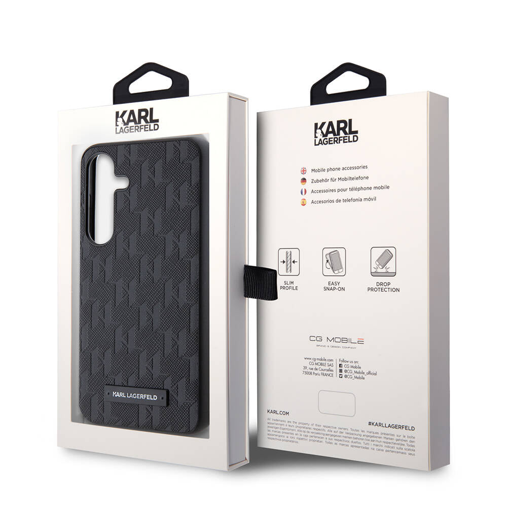 Galaxy S24 Kılıf Karl Lagerfeld Orjinal Lisanslı Saffiano Monogram Metal Logo Kılıf Siyah