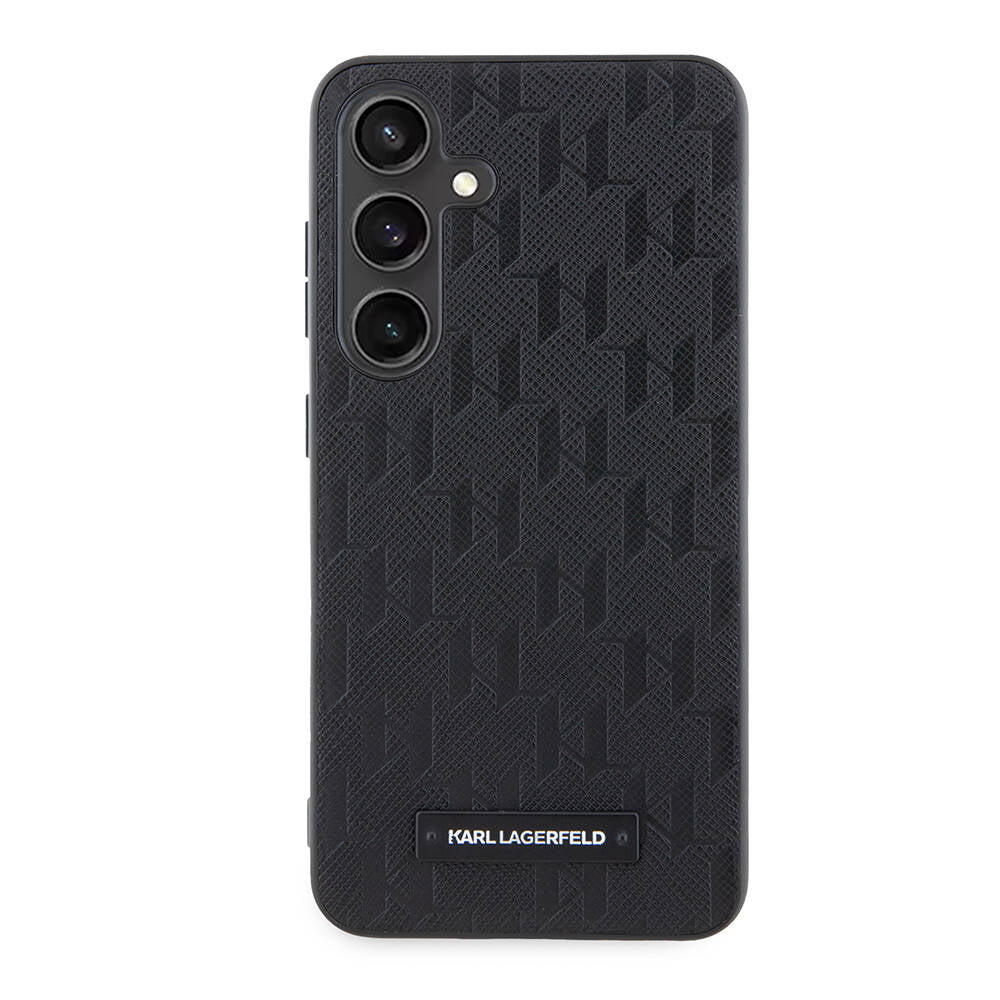 Galaxy S24 Kılıf Karl Lagerfeld Orjinal Lisanslı Saffiano Monogram Metal Logo Kılıf Siyah