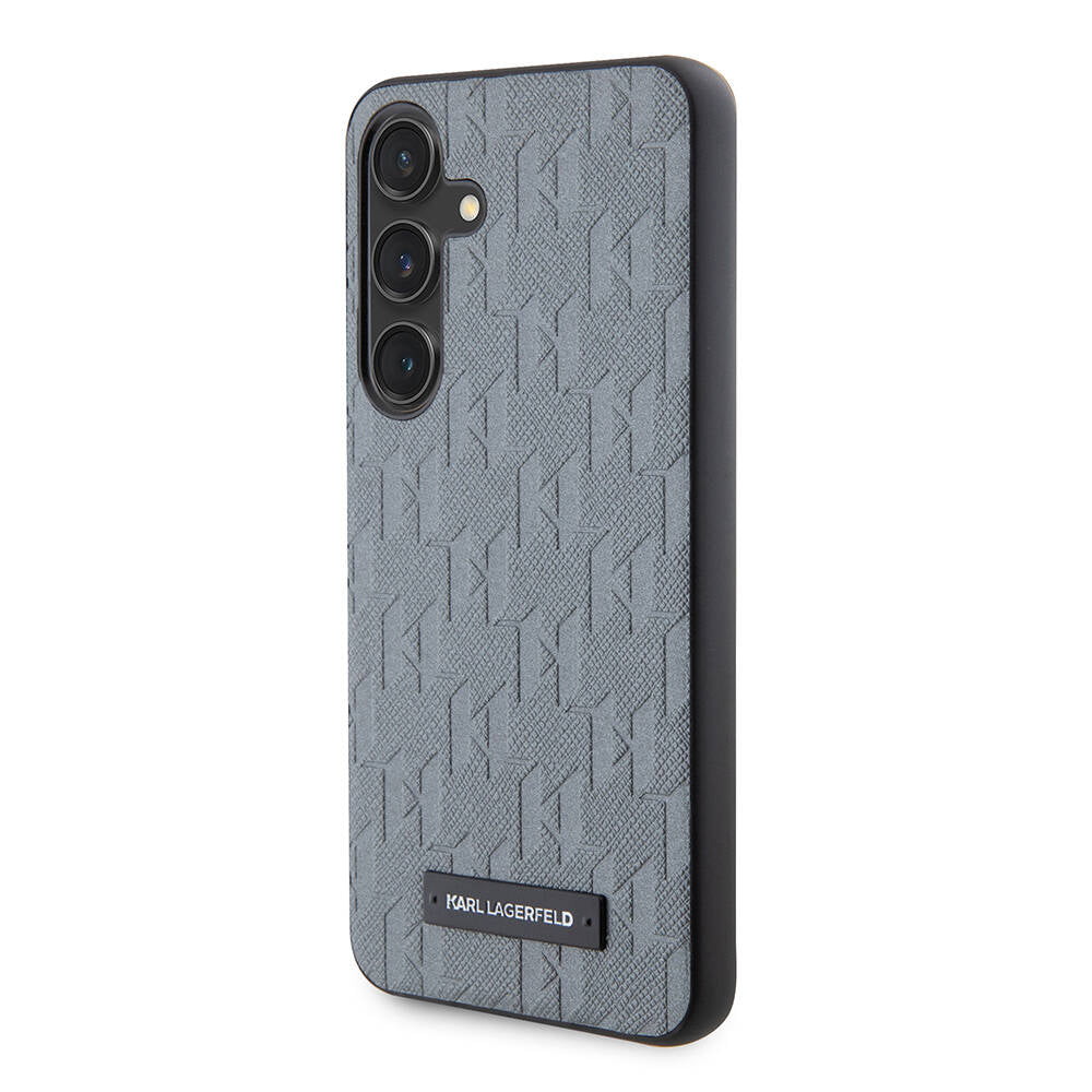 Galaxy S24 Kılıf Karl Lagerfeld Orjinal Lisanslı Saffiano Monogram Metal Logo Kılıf Gri
