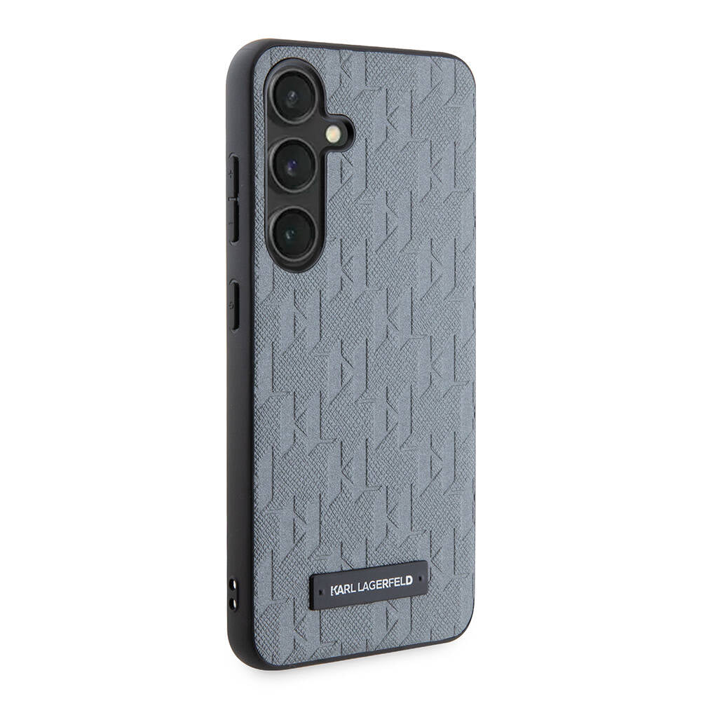 Galaxy S24 Kılıf Karl Lagerfeld Orjinal Lisanslı Saffiano Monogram Metal Logo Kılıf Gri