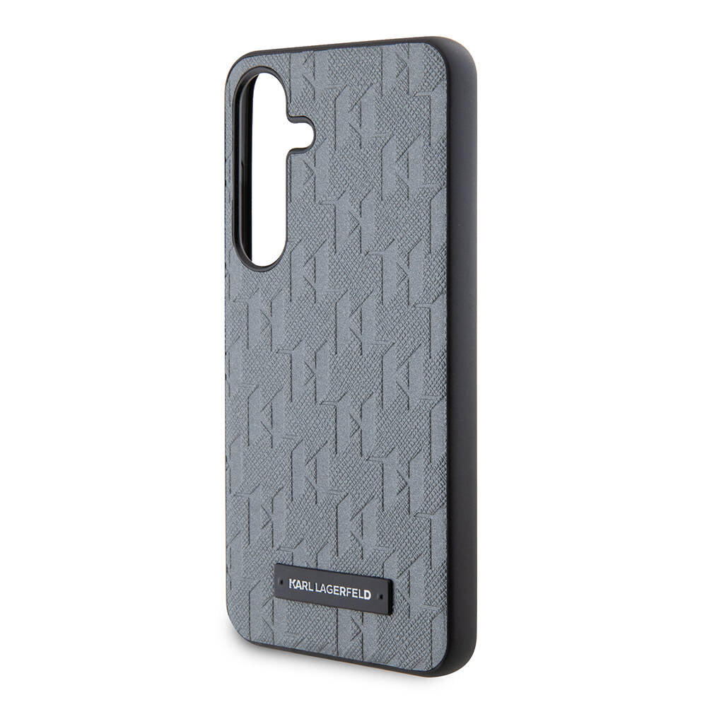 Galaxy S24 Kılıf Karl Lagerfeld Orjinal Lisanslı Saffiano Monogram Metal Logo Kılıf Gri