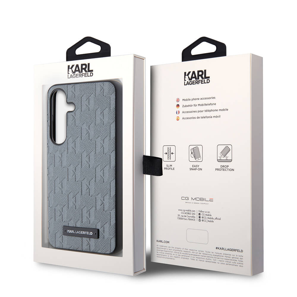 Galaxy S24 Kılıf Karl Lagerfeld Orjinal Lisanslı Saffiano Monogram Metal Logo Kılıf Siyah