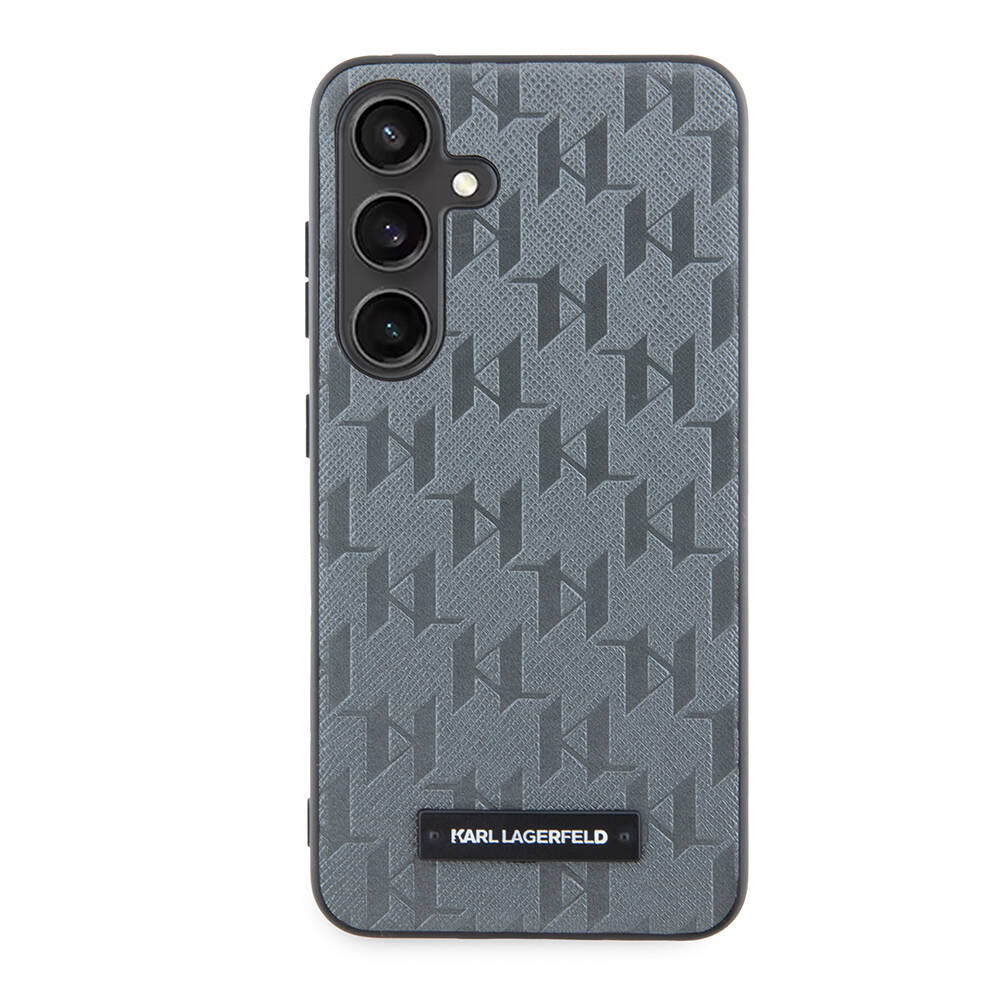 Galaxy S24 Kılıf Karl Lagerfeld Orjinal Lisanslı Saffiano Monogram Metal Logo Kılıf Gri