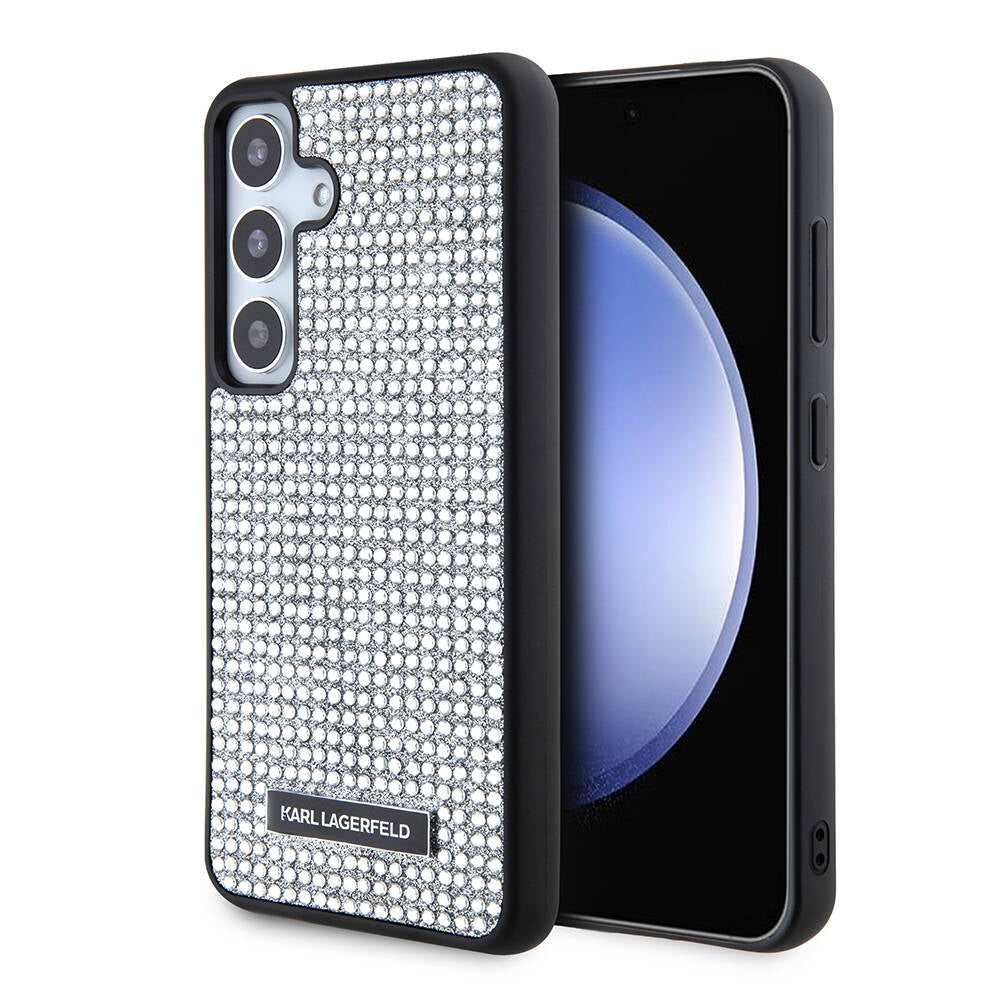 Galaxy S24 Kılıf Karl Lagerfeld Taşlı Metal Logo Orjinal Lisanslı Kılıf Siyah