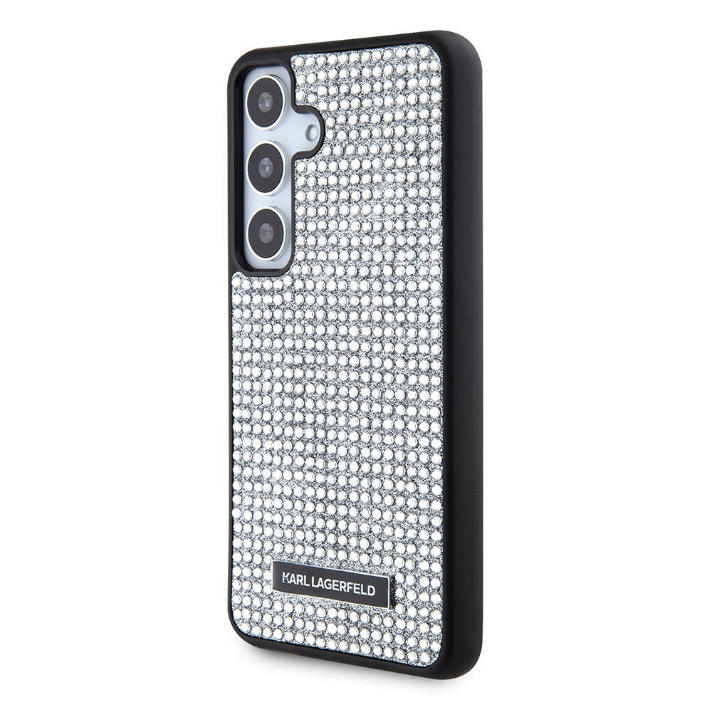 Galaxy S24 Kılıf Karl Lagerfeld Taşlı Metal Logo Orjinal Lisanslı Kılıf Siyah