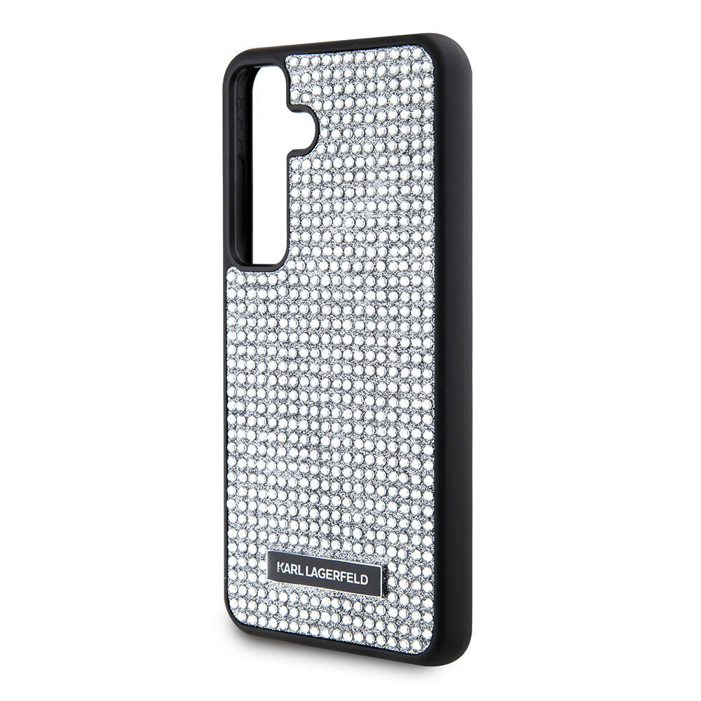 Galaxy S24 Kılıf Karl Lagerfeld Taşlı Metal Logo Orjinal Lisanslı Kılıf Gümüş