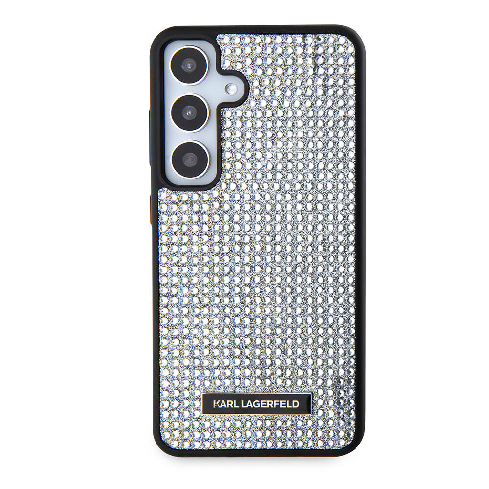 Galaxy S24 Kılıf Karl Lagerfeld Taşlı Metal Logo Orjinal Lisanslı Kılıf Gümüş