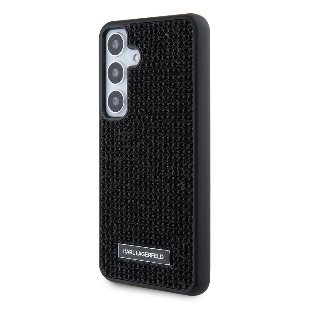 Galaxy S24 Kılıf Karl Lagerfeld Taşlı Metal Logo Orjinal Lisanslı Kılıf Siyah