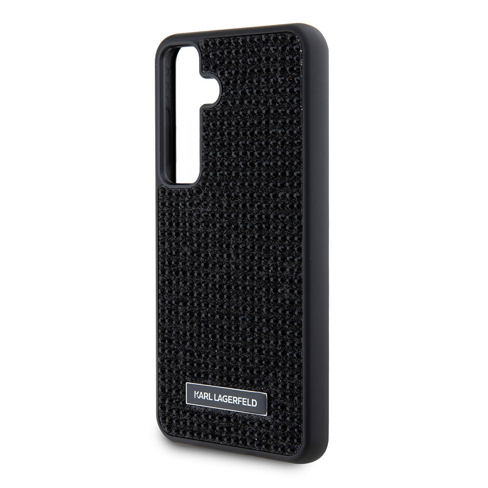 Galaxy S24 Kılıf Karl Lagerfeld Taşlı Metal Logo Orjinal Lisanslı Kılıf Siyah