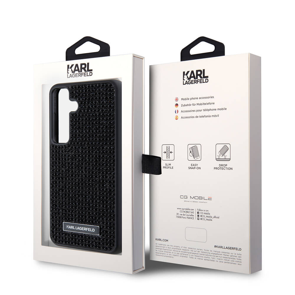 Galaxy S24 Kılıf Karl Lagerfeld Taşlı Metal Logo Orjinal Lisanslı Kılıf Siyah