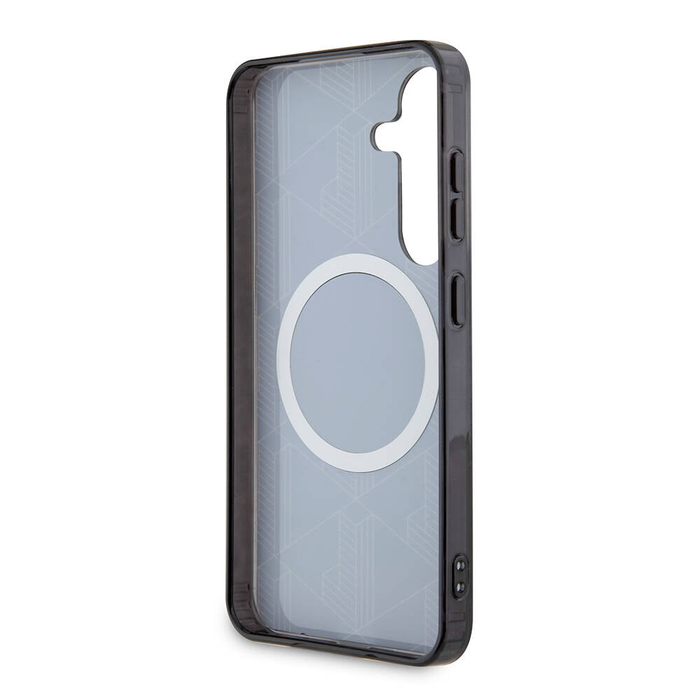 Galaxy S24 Kılıf Lacoste Orjinal Lisanslı Magsafe Şarj Özellikli Çift Katmanlı Timsah Logolu Blend Monogram Kılıf Siyah