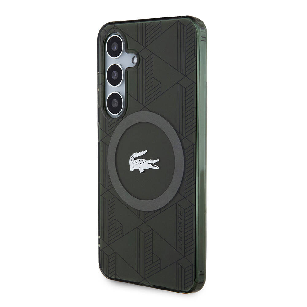 Galaxy S24 Kılıf Lacoste Orjinal Lisanslı Magsafe Şarj Özellikli Çift Katmanlı Timsah Logolu Blend Monogram Kılıf Haki