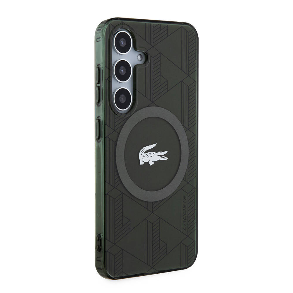 Galaxy S24 Kılıf Lacoste Orjinal Lisanslı Magsafe Şarj Özellikli Çift Katmanlı Timsah Logolu Blend Monogram Kılıf Haki