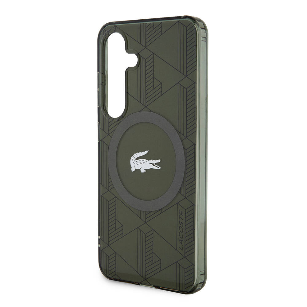 Galaxy S24 Kılıf Lacoste Orjinal Lisanslı Magsafe Şarj Özellikli Çift Katmanlı Timsah Logolu Blend Monogram Kılıf Siyah