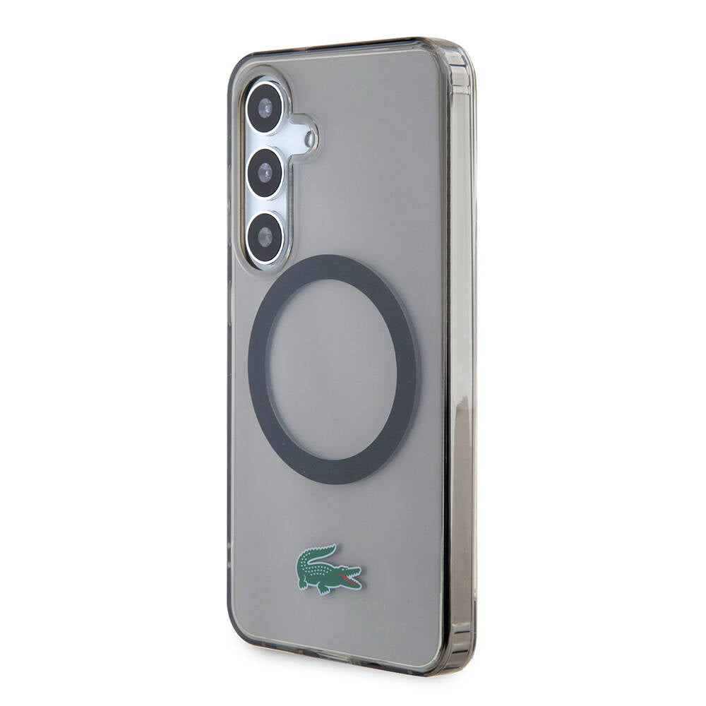 Galaxy S24 Kılıf Lacoste Orjinal Lisanslı Magsafe Şarj Özellikli Transparan Timsah Logo Baskılı Kılıf Siyah