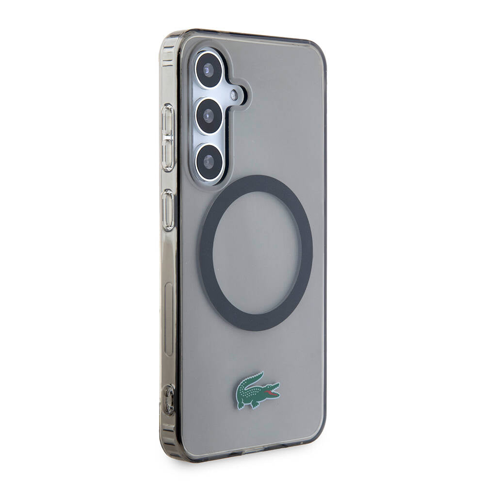 Galaxy S24 Kılıf Lacoste Orjinal Lisanslı Magsafe Şarj Özellikli Transparan Timsah Logo Baskılı Kılıf Siyah