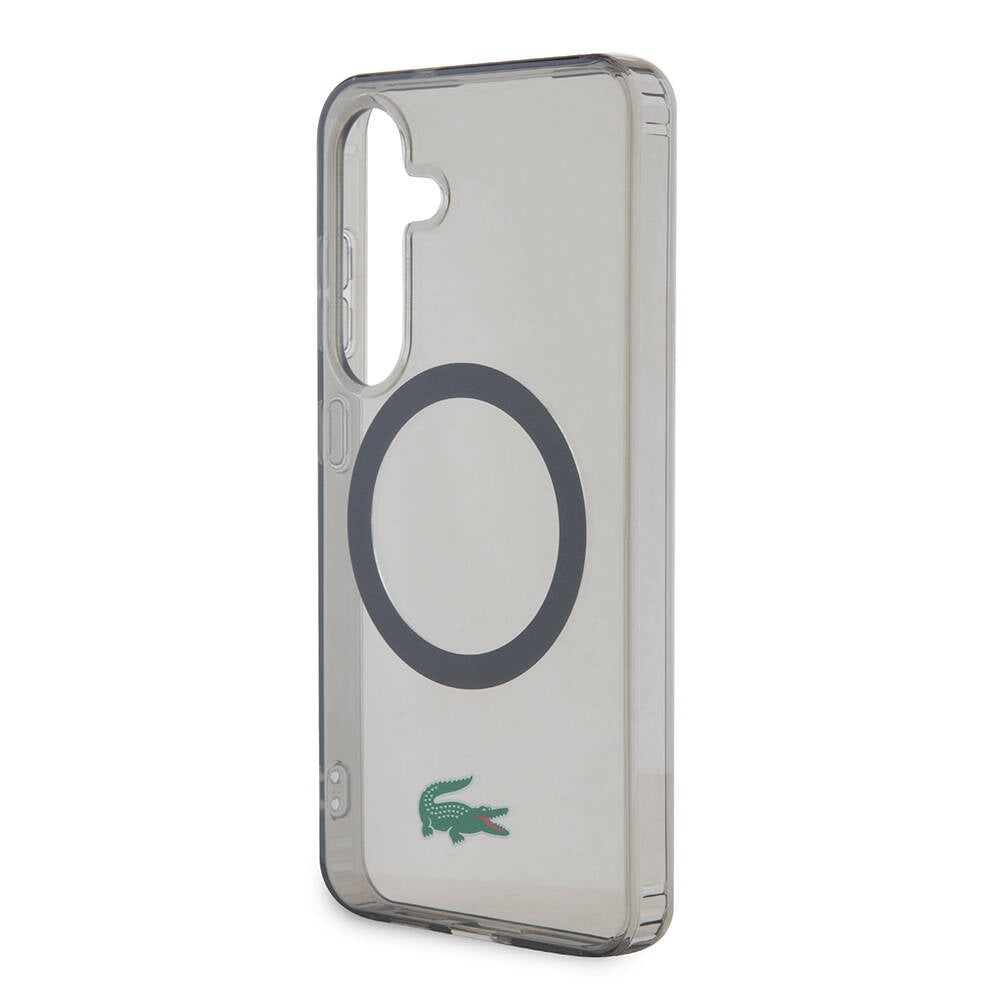 Galaxy S24 Kılıf Lacoste Orjinal Lisanslı Magsafe Şarj Özellikli Transparan Timsah Logo Baskılı Kılıf Siyah