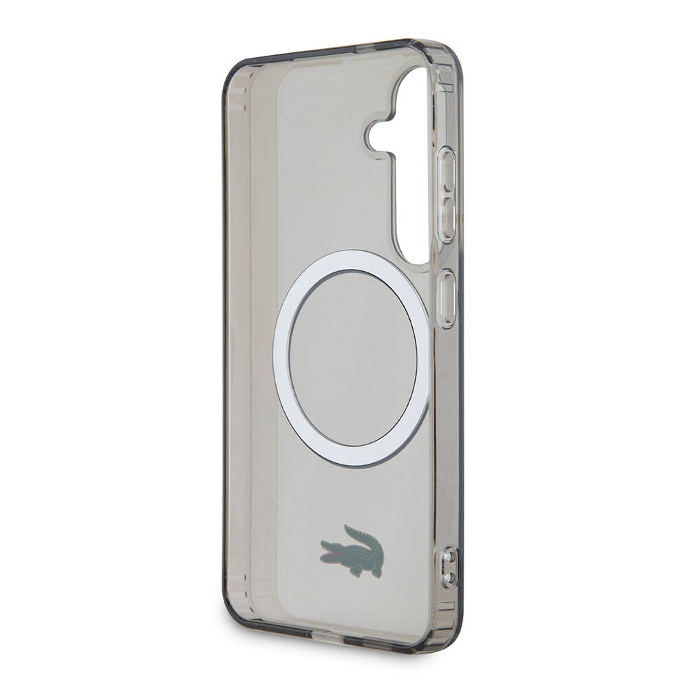 Galaxy S24 Kılıf Lacoste Orjinal Lisanslı Magsafe Şarj Özellikli Transparan Timsah Logo Baskılı Kılıf Siyah