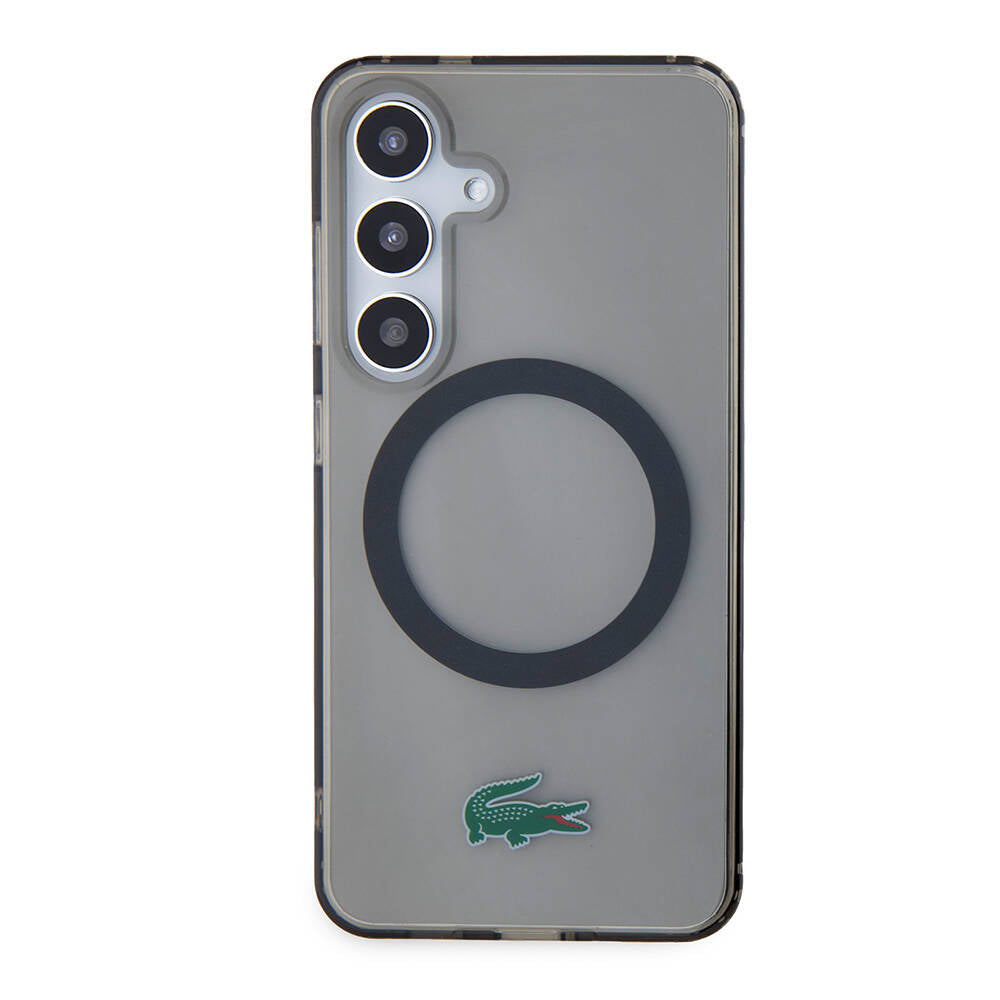Galaxy S24 Kılıf Lacoste Orjinal Lisanslı Magsafe Şarj Özellikli Transparan Timsah Logo Baskılı Kılıf Siyah