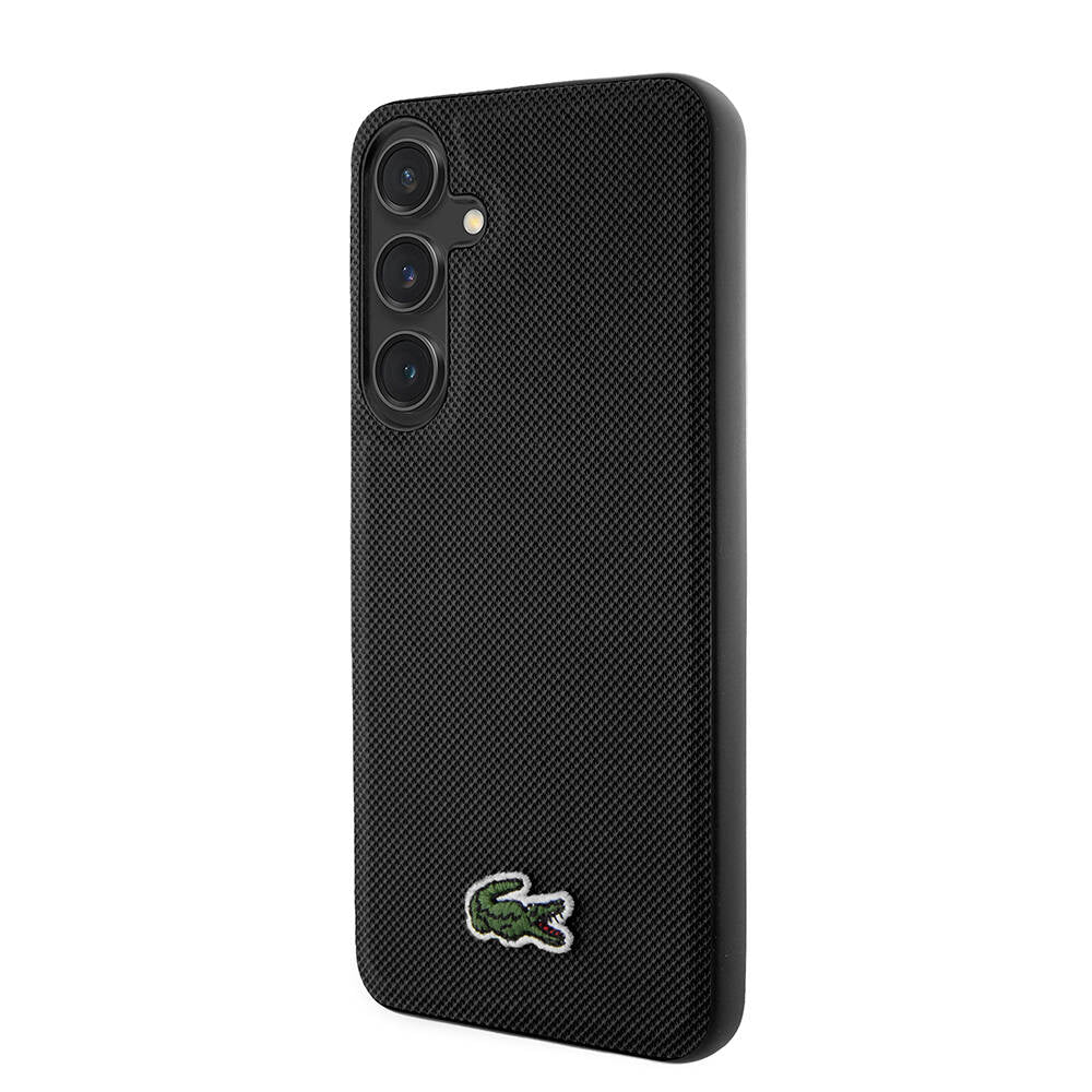 Galaxy S24 Kılıf Lacoste Orjinal Lisanslı PU Pike Desenli Arka Yüzey İkonik Timsah Dokuma Logolu Kılıf Siyah
