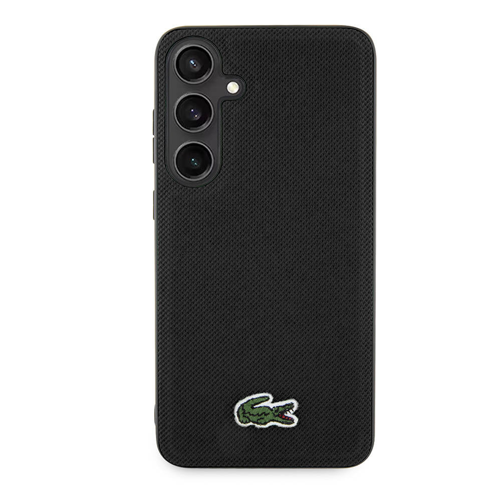 Galaxy S24 Kılıf Lacoste Orjinal Lisanslı PU Pike Desenli Arka Yüzey İkonik Timsah Dokuma Logolu Kılıf Siyah