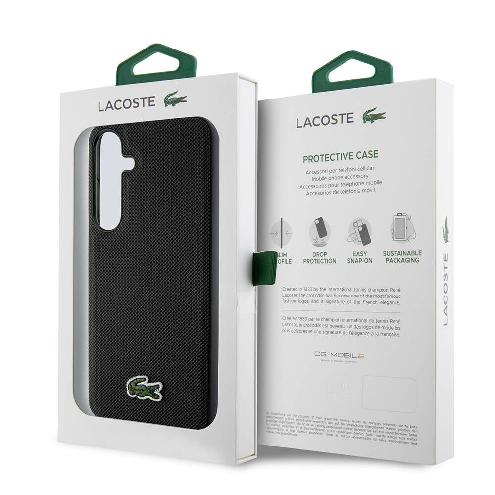 Galaxy S24 Kılıf Lacoste Orjinal Lisanslı PU Pike Desenli Arka Yüzey İkonik Timsah Dokuma Logolu Kılıf Siyah