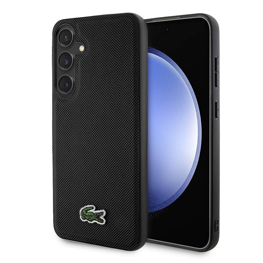 Galaxy S24 Kılıf Lacoste Orjinal Lisanslı PU Pike Desenli Arka Yüzey İkonik Timsah Dokuma Logolu Kılıf Siyah