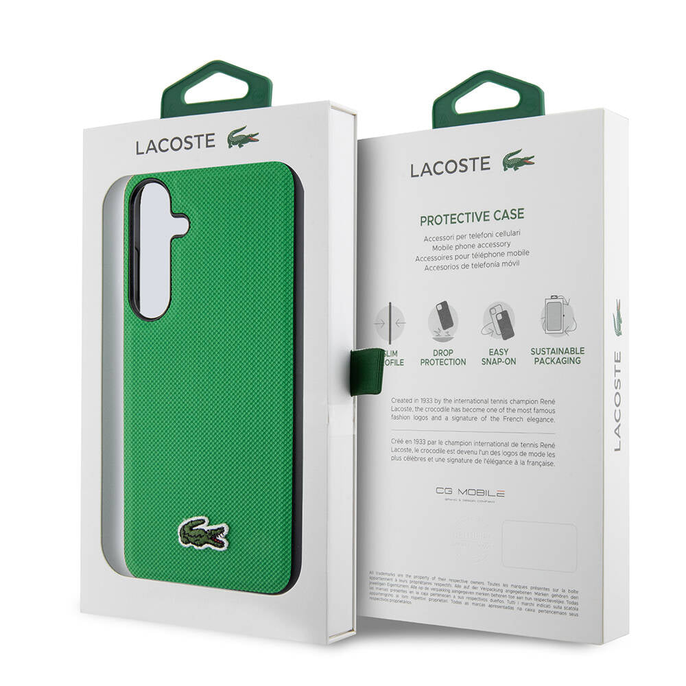 Galaxy S24 Kılıf Lacoste Orjinal Lisanslı PU Pike Desenli Arka Yüzey İkonik Timsah Dokuma Logolu Kılıf Siyah