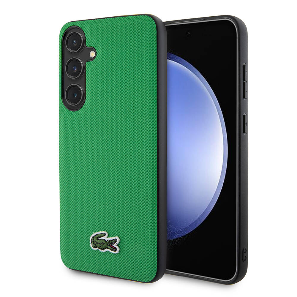 Galaxy S24 Kılıf Lacoste Orjinal Lisanslı PU Pike Desenli Arka Yüzey İkonik Timsah Dokuma Logolu Kılıf Yeşil