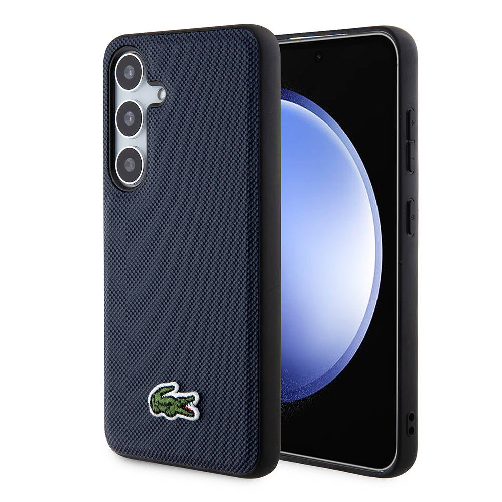 Galaxy S24 Kılıf Lacoste Orjinal Lisanslı PU Pike Desenli Arka Yüzey İkonik Timsah Dokuma Logolu Kılıf Lacivert