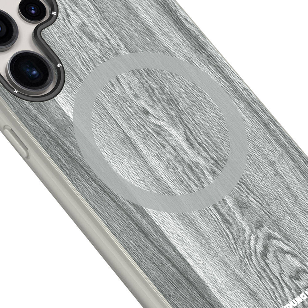 Galaxy S24 Ultra Kılıf Magsafe Şarj Özellikli Sararmaya Dayanıklı Youngkit Wood Forest Serisi Kılıf Siyah