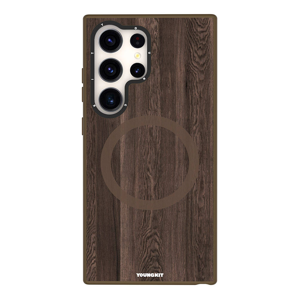 Galaxy S24 Ultra Kılıf Magsafe Şarj Özellikli Sararmaya Dayanıklı Youngkit Wood Forest Serisi Kılıf Kahverengi