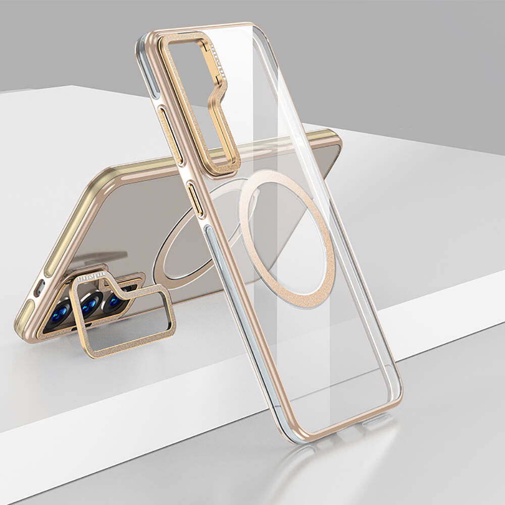 Galaxy S24 Kılıf Magsafe Şarj Özellikli Wlons Standlı Efsane Kılıf Gold