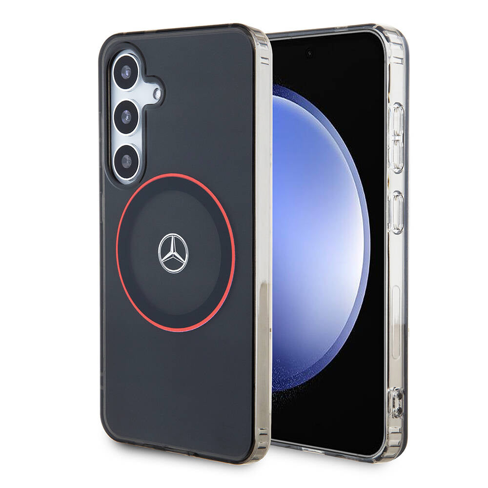 Galaxy S24 Kılıf Mercedes Benz Orjinal Lisanslı Magsafe Şarj Özellikli IML Yıldız Logolu Red Ring Kılıf Siyah