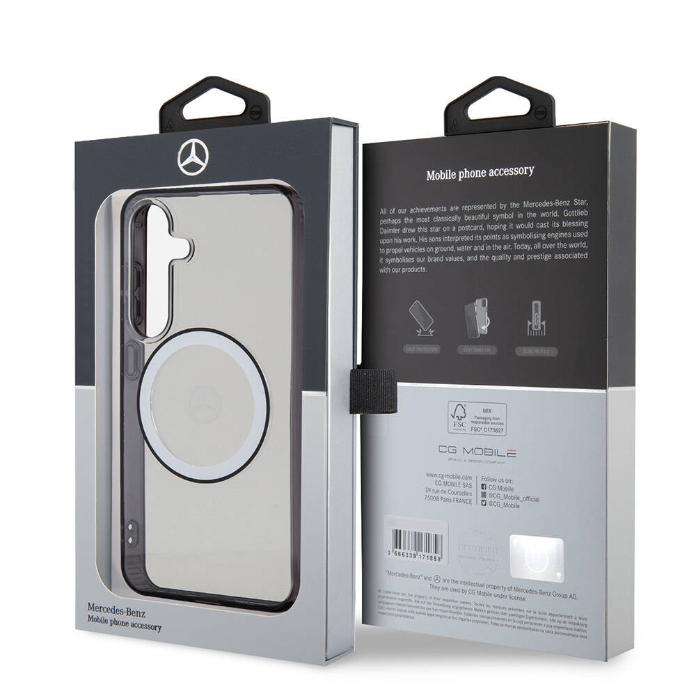 Galaxy S24 Kılıf Mercedes Benz Orjinal Lisanslı Magsafe Şarj Özellikli PC TPU Transparan Black Ring Kılıf Renksiz