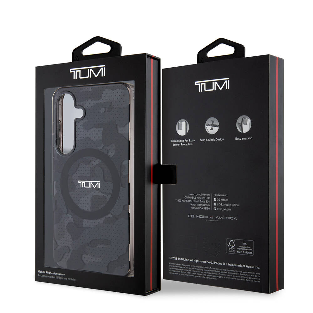 Galaxy S24 Kılıf TUMI Orjinal Lisanslı Magsafe Şarj Özellikli Buzlanmış Saydam Ağ Kamuflajı Desenli Kılıf Gri