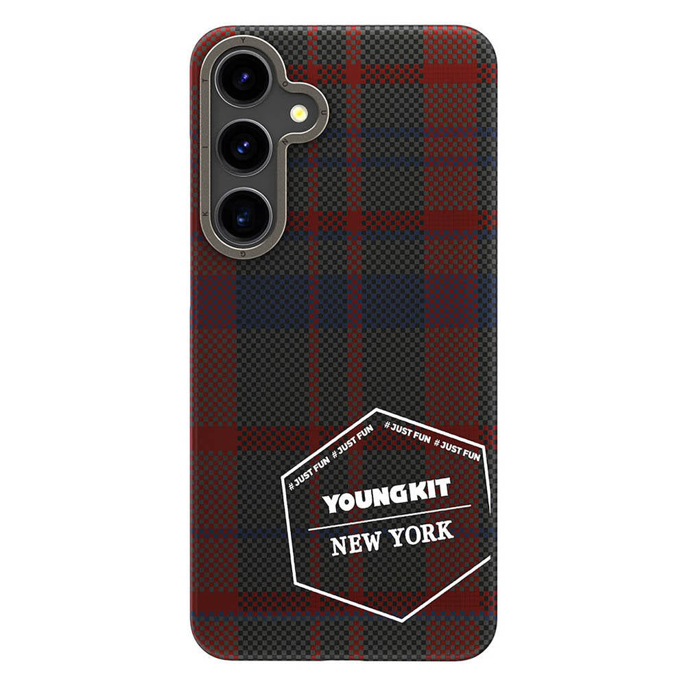 Galaxy S24 Plus Kılıf Ekose Desenli Youngkit Gezhi Serisi Kılıf Mavi