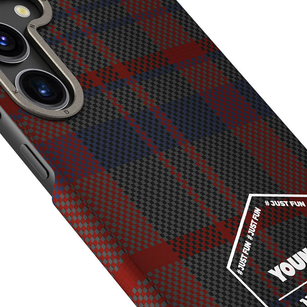 Galaxy S24 Plus Kılıf Ekose Desenli Youngkit Gezhi Serisi Kılıf Mavi
