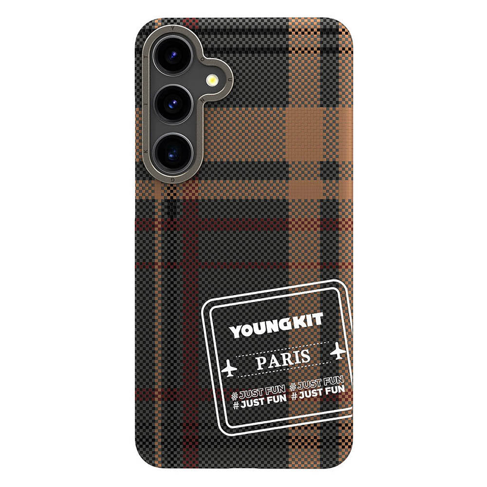 Galaxy S24 Plus Kılıf Ekose Desenli Youngkit Gezhi Serisi Kılıf Kırmızı