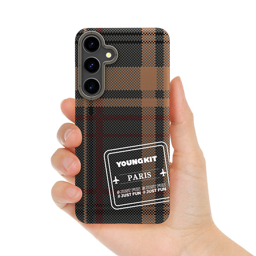 Galaxy S24 Plus Kılıf Ekose Desenli Youngkit Gezhi Serisi Kılıf Mavi