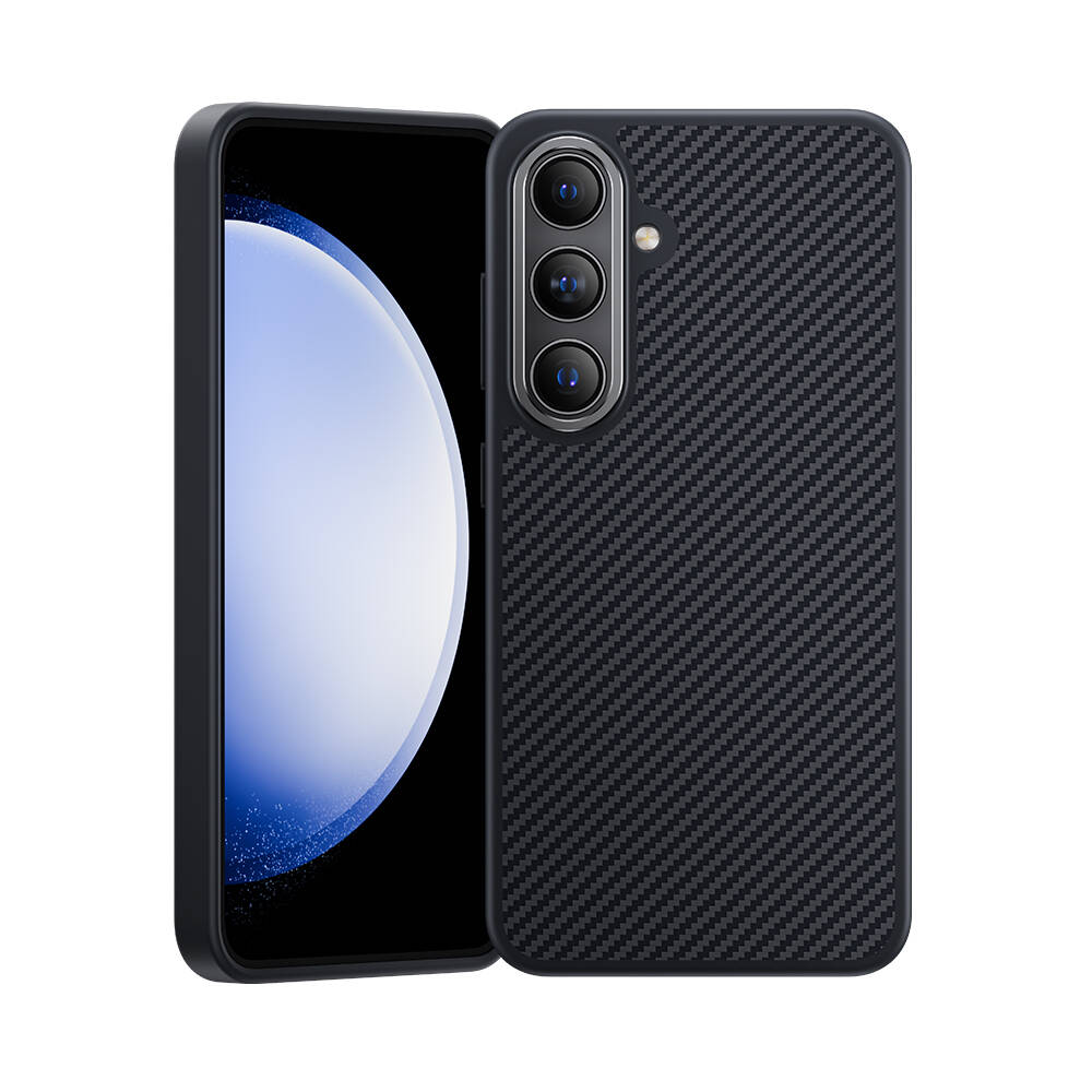 Galaxy S24 Plus Kılıf Karbon Fiber Magsafe Şarj Özellikli Benks Hybrid ArmorPro 600D Kevlar Kılıf Siyah