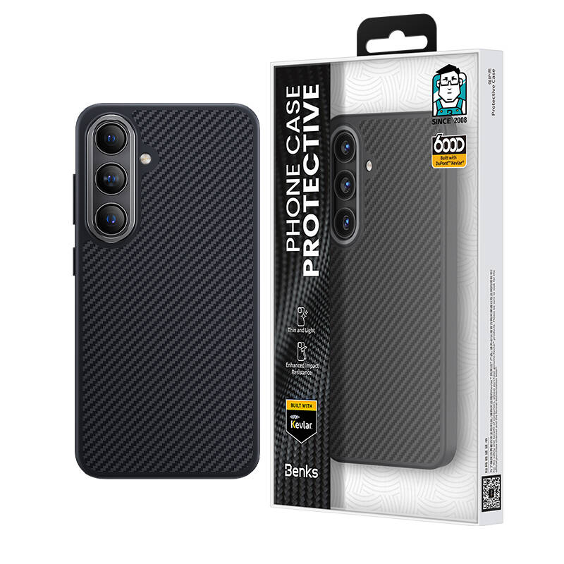Galaxy S24 Plus Kılıf Karbon Fiber Magsafe Şarj Özellikli Benks Hybrid ArmorPro 600D Kevlar Kılıf Siyah
