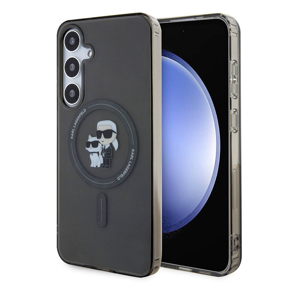 Galaxy S24 Plus Kılıf Karl Lagerfeld Orjinal Lisanslı Magsafe Şarj Özellikli Karl & Choupette IML Baskılı Kılıf Siyah