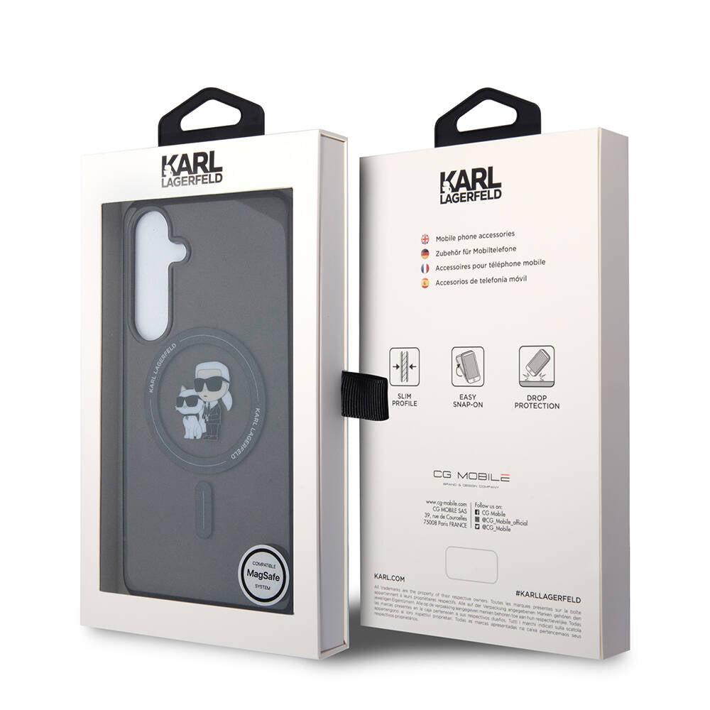 Galaxy S24 Plus Kılıf Karl Lagerfeld Orjinal Lisanslı Magsafe Şarj Özellikli Karl & Choupette IML Baskılı Kılıf Siyah