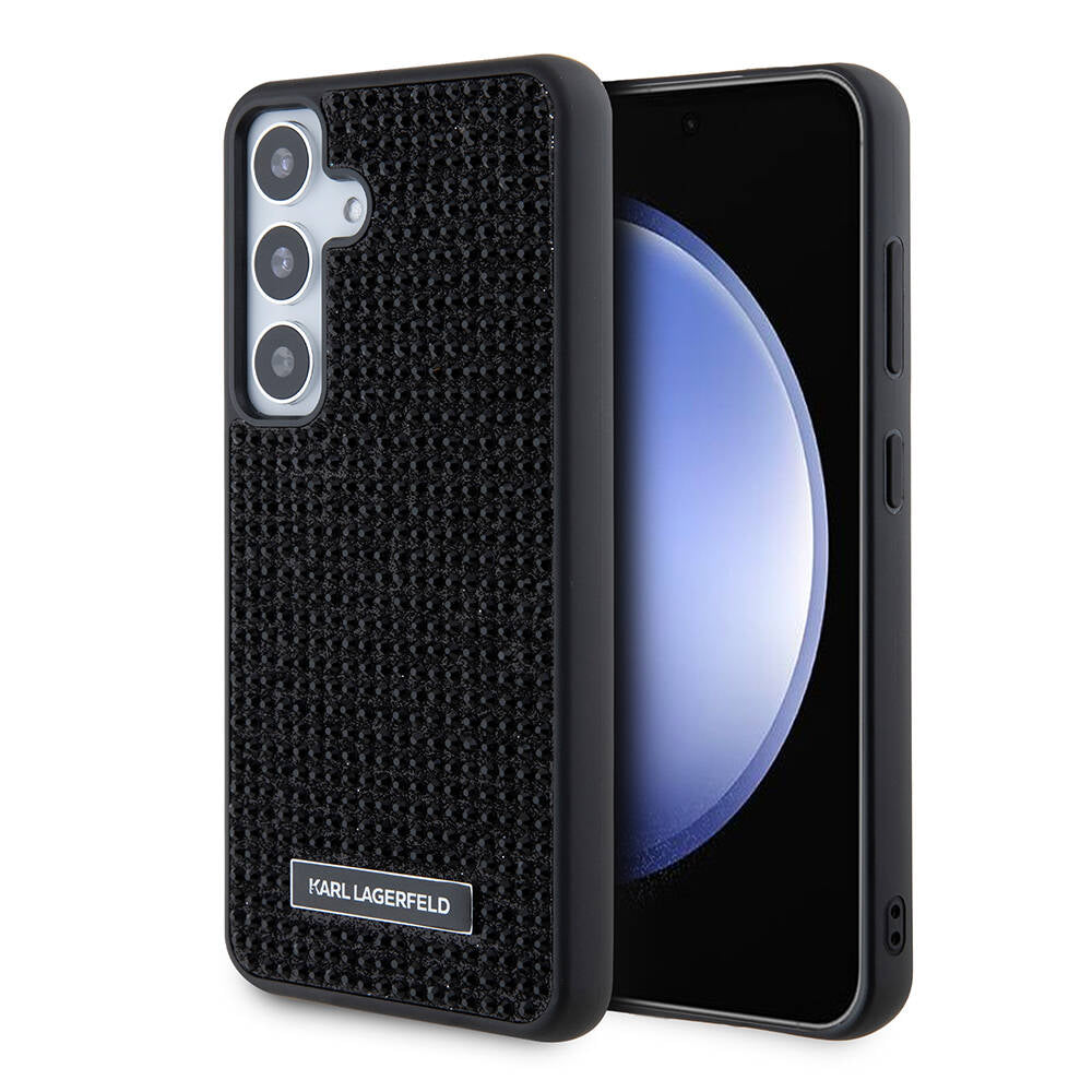 Galaxy S24 Plus Kılıf Karl Lagerfeld Taşlı Metal Logo Orjinal Lisanslı Kılıf Siyah