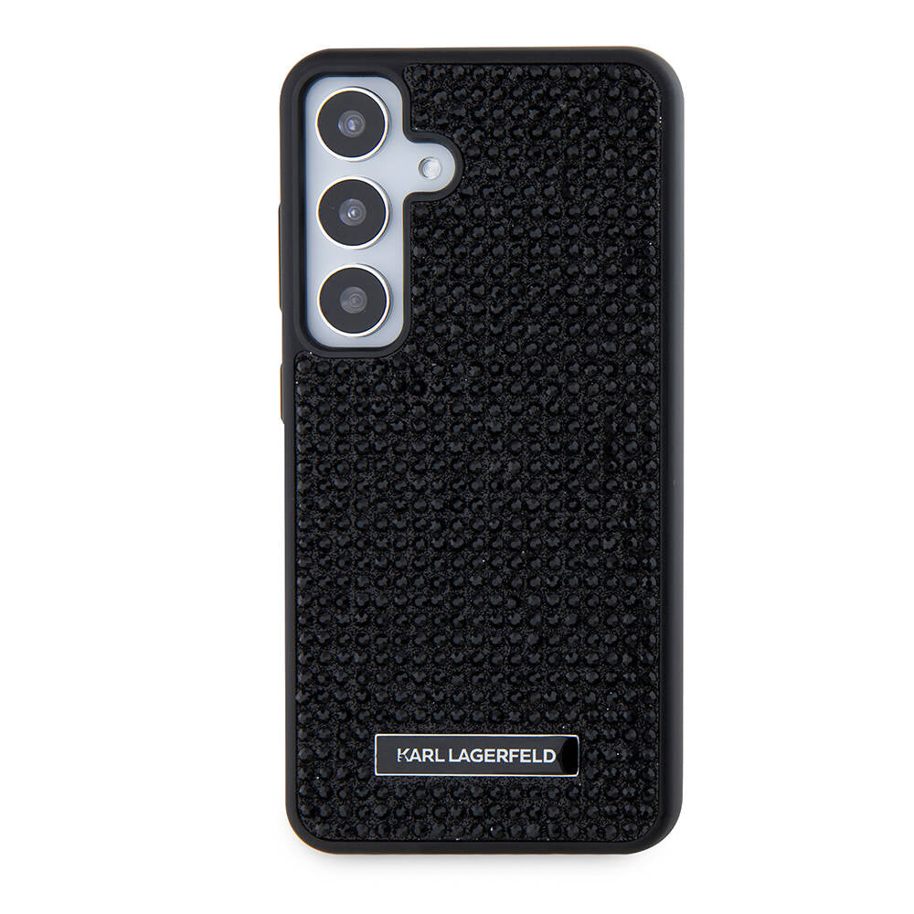 Galaxy S24 Plus Kılıf Karl Lagerfeld Taşlı Metal Logo Orjinal Lisanslı Kılıf Siyah
