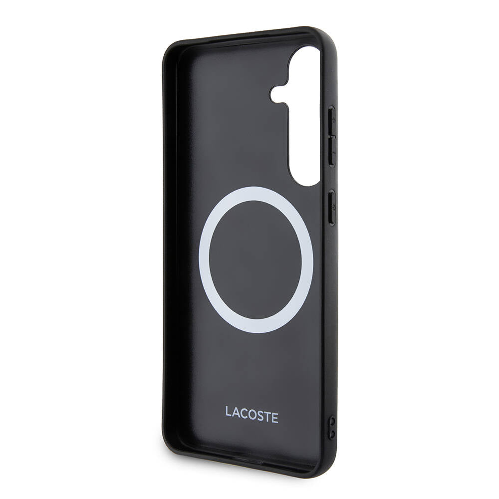 Galaxy S24 Plus Kılıf Lacoste Orjinal Lisanslı PU Pike Desenli Arka Yüzey İkonik Timsah Dokuma Logolu Kılıf Siyah